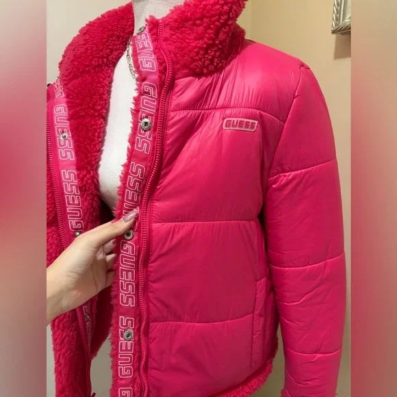 NWOT GUESS Charis Hot Pink Reversible Jacket - Picture 7 of 10